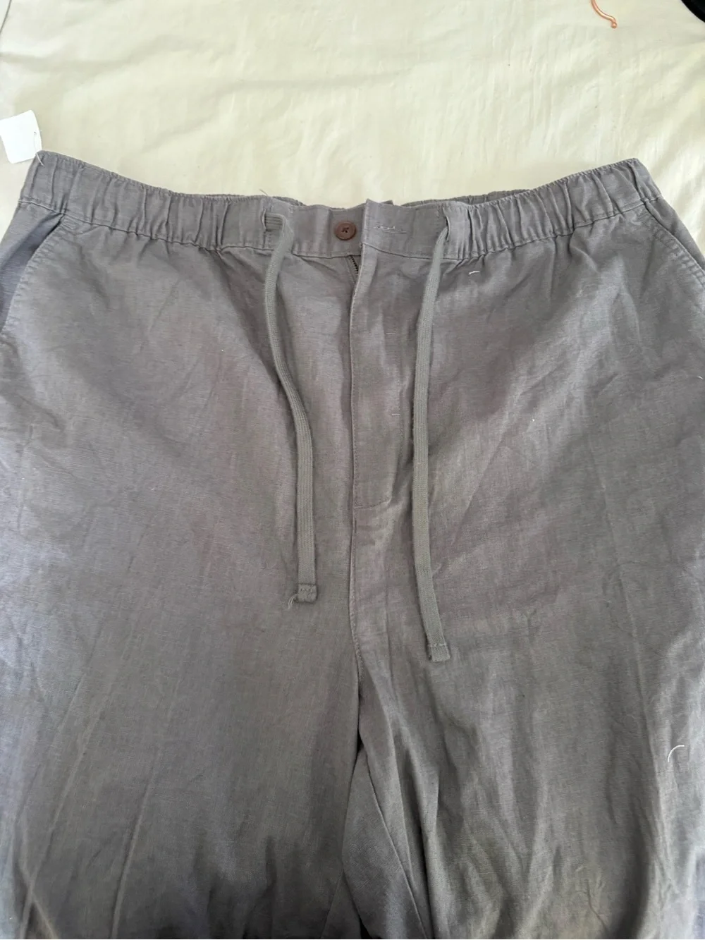 Island Passport Gray Linen Cotton Blend Pull On Pants 2X Elastic Waist Summer